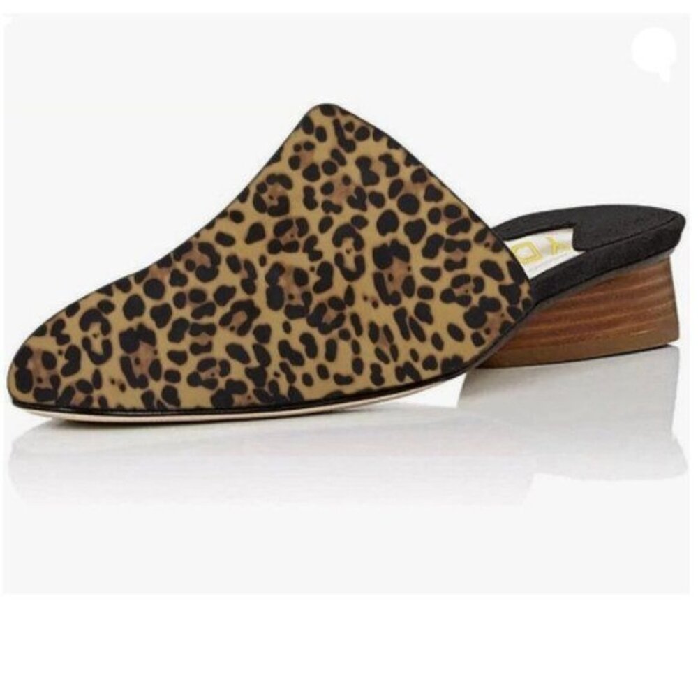 YDN Women Stacked Low Heel Mules Slide on Closed Toe Clogs Slippers Shoe Leopard
